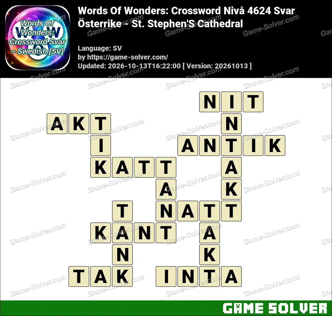 Words Of Wonders: Crossword Nivå 4624 Svar – Österrike – St. Stephen’S Cathedral